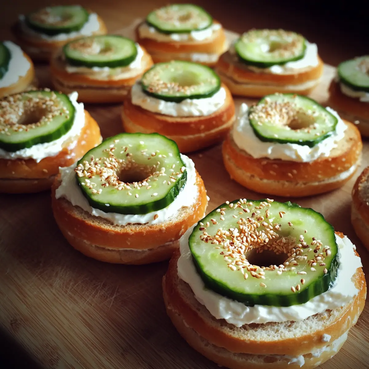Easy Tasty Mini Bagel Sandwiches with Cream Cheese & Cucumber